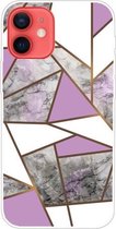 Marmeren patroon schokbestendig TPU beschermhoes voor iPhone 12 mini (ruit grijs paars)