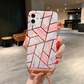 Voor iPhone 12 mini Plating Marble Pattern Soft TPU beschermhoes met schouderriem (onregelmatig)