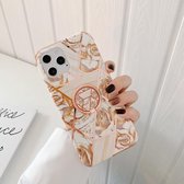 Galvaniserend stikpatroon Zachte TPU-beschermhoes met roségouden standaardringhouder voor iPhone 12 Mini (stiksels gouden bloemen)