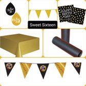 Sweet Sixteen Versierpakket , 16 jaar, Goud, Zwart , Verjaardag