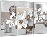 GroepArt - Schilderij - Orchidee. Grijs. Luik - Wit En Grijs - 80 X 120 Cm