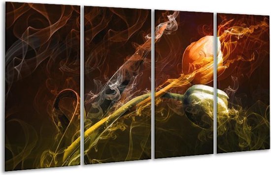 Peinture sur verre tulipe | Orange, vert, jaune | 160x80cm 4 Liège | Tirage photo sur verre |  F004533