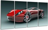 GroepArt - Glasschilderij - Auto - Rood, Zwart, Wit - 160x80cm 4Luik - Foto Op Glas - Geen Acrylglas Schilderij - 6000+ Glasschilderijen Collectie - Wanddecoratie