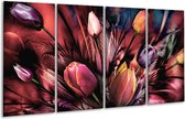 GroepArt - Glasschilderij - Tulpen - Roze, Paars - 160x80cm 4Luik - Foto Op Glas - Geen Acrylglas Schilderij - 6000+ Glasschilderijen Collectie - Wanddecoratie
