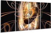 GroepArt - Glasschilderij - Abstract - Zwart, Wit, Goud - 160x80cm 4Luik - Foto Op Glas - Geen Acrylglas Schilderij - 6000+ Glasschilderijen Collectie - Wanddecoratie