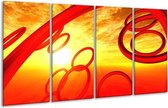 GroepArt - Glasschilderij - Zon - Geel, Rood, Oranje - 160x80cm 4Luik - Foto Op Glas - Geen Acrylglas Schilderij - 6000+ Glasschilderijen Collectie - Wanddecoratie