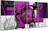 GroepArt - Glasschilderij - Abstract - Paars, Zwart, Wit - 160x80cm 4Luik - Foto Op Glas - Geen Acrylglas Schilderij - 6000+ Glasschilderijen Collectie - Wanddecoratie