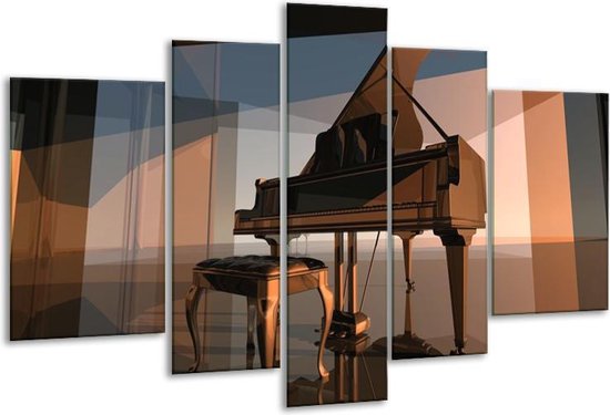 Glasschilderij Piano - Bruin, Grijs - 170x100cm 5Luik - Foto Op Glas - Geen Acrylglas Schilderij - 6000+ Glasschilderijen Collectie - Wanddecoratie
