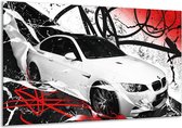 Peinture | Peinture sur toile de voiture, BMW | Blanc, rouge, noir | 120x70cm 1Hatch | Tirage photo sur toile