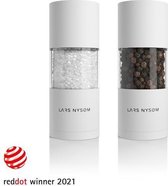 LARS NYSØM - Zout- en pepermolenset in roestvrij staal met verstelbare keramische molen - set van 2 - Design kruidenmolenset (White)