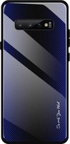 Voor Galaxy S10 Texture Gradient Glass beschermhoes (donkerblauw)