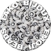 Fako Bijoux® - Letterkralen Rond - Emoji / Smiley Kralen - Acryl - 7mm - Sieraden Maken - 250 Stuks - Wit