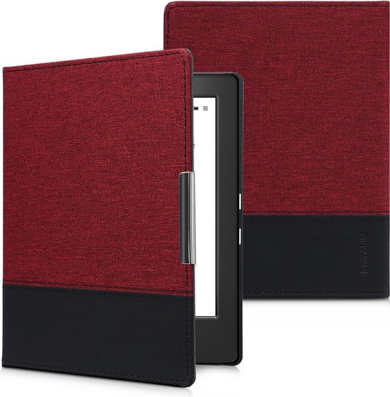 kwmobile hoes geschikt voor Kobo Aura H2O Edition 1 - Canvas beschermhoes in donkerrood / zwart - Voor e-reader van Merkloos — afbeelding 3