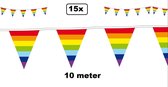 15x Vlaggenlijn Regenboog 10 meter - Kleur pride fun zomers thema feest vrolijk verjaardag festival