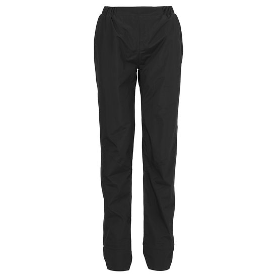 Zwarte AGU regenbroek, voorkant met elastische tailleband.