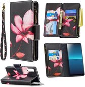 Voor Sony Xperia L4 Gekleurde Tekening Patroon Rits Horizontale Flip Leren Case met Houder & Kaartsleuven & Portemonnee (Lotus)