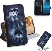 Voor Sony Xperia L4 Gekleurde Tekening Horizontale Flip Leren Case met Houder & Kaartsleuf & Portemonnee (Wolf en Hond)