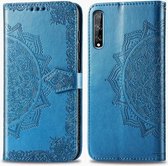 Voor Huawei Y8P / Enjoy 10S Halverwege Mandala Embossing Patroon Horizontaal Flip Leren Hoesje met Houder & Kaartsleuven & Portemonnee & Fotolijst & Lanyard (Blauw)