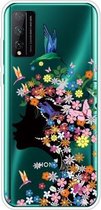 Voor Huawei Honor Play 4T Pro schokbestendig geverfd transparant TPU beschermhoes (bloemenmeisje)