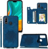 Voor Huawei P smart 2020 Mandala Reliëf PU + TPU-hoesje met houder & kaartsleuven & fotolijst en riem (blauw)