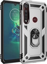 Voor Motorola Moto G8 Plus Armor Shockproof TPU + PC beschermhoes met 360 graden rotatiehouder (zilver)