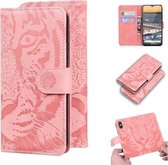 Voor Nokia 5.3 Tiger Embossing Pattern Horizontale Flip lederen tas met houder & kaartsleuven & portemonnee (roze)