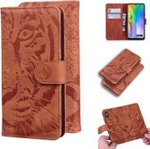Voor Huawei Y6p Tiger Embossing Pattern Horizontale Flip Leather Case met houder & kaartsleuven & portemonnee (bruin)