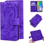 Voor Huawei Y6p Tiger Embossing Pattern Horizontale Flip lederen tas met houder & kaartsleuven & portemonnee (paars)