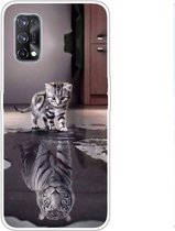 Voor OPPO Realme X7 Gekleurde tekening Clear TPU Cover Beschermhoesjes (Reflection Cat Tiger)