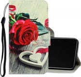 Voor Vivo Y50 / Y30 3D gekleurde tekening horizontale flip PU lederen tas met houder & kaartsleuven & portemonnee (rode roos)