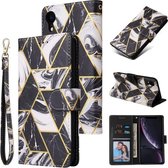 Marble Bronzing Stitching Horizontale Flip PU lederen tas met houder & kaartsleuven & portemonnee & fotolijst voor iPhone XR (zwart)