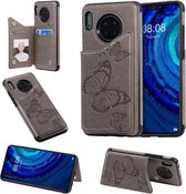 Voor Huawei Mate30 Butterfly Embossing Pattern Schokbestendige beschermhoes met houder & kaartsleuven & fotolijst (grijs)