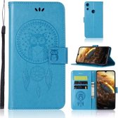 Windgong Uil Embossing Patroon Horizontale Flip Leren Case met Houder & Kaartsleuven & Portemonnee Voor Huawei Honor Play 8A (Blauw)
