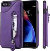 Voor iPhone 8 Plus / 7 Plus effen kleur dubbele gesp ritssluiting schokbestendige beschermhoes (paars)