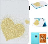 Voor iPad Mini 2019 & 4 & 3 & 2 & 1 Gekleurde tekening Stiksels Horizontale flip lederen tas met houder & kaartsleuven & slaap- / wekfunctie (Golden Love)