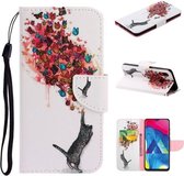 Voor Samsung Galaxy A20 / A30 Gekleurd tekeningpatroon Horizontaal Flip TPU + PU lederen tas met houder & kaartsleuven & portemonnee & lanyard (kat en vlinder)