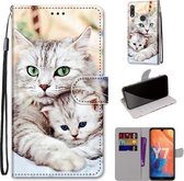 Voor Huawei Y7 (2019) / Enjoy 9 Gekleurde tekening Cross Texture Horizontale Flip PU lederen hoes met houder & kaartsleuven & portemonnee & lanyard (Big Cat Holding Kitten)