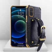 Gegalvaniseerde TPU-lederen tas met krokodillenpatroon met polsband voor Samsung Galaxy A71 5G (zwart)