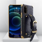 Gegalvaniseerde TPU-lederen tas met krokodillenpatroon met polsband voor Samsung Galaxy S20 + (zwart)