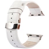 Kakapi voor Apple Watch 38 mm krokodil textuur dubbele gesp lederen horlogeband met connector (wit)
