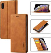 LC.IMEEKE Sterk magnetisme Ultradunne horizontale flip schokbestendige matte TPU + PU lederen tas met houder & kaartsleuven en portemonnee voor iPhone XS Max (bruin)