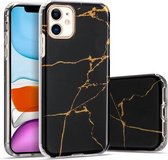 Voor iPhone 12 Pro Max marmeren patroon galvaniseren Phnom Penh TPU telefoon beschermhoes (zwart)