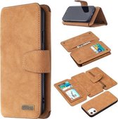 Afneembare Frosted Magnetische Horizontale Flip Leren Case met Kaartsleuven & Houder & Rits Portemonnee & Fotolijst Voor iPhone 12 mini (Bruin)