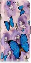 Olie reliëf gekleurde tekening patroon horizontale flip PU lederen tas met houder & kaartsleuven & portemonnee & fotolijst voor Galaxy A50 (paarse bloem vlinder)