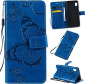 Geperst afdrukken Vlinderpatroon Horizontale flip PU lederen tas met houder en kaartsleuven en portemonnee en draagkoord voor Galaxy A10e (blauw)