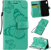 Geperst afdrukken Vlinderpatroon Horizontale flip PU lederen tas met houder en kaartsleuven en portemonnee en draagkoord voor Galaxy A80 (groen)