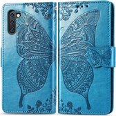 Butterfly Love Flowers Embossing Horizontale Flip Leather Case voor Galaxy Note 10 met houder & kaartsleuven & portemonnee & lanyard (blauw)