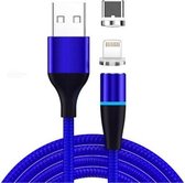 2 in 1 3A USB naar 8-pins + USB-C / Type-C Snel opladen + 480 Mbps Datatransmissie Mobiele telefoon Magnetische zuigkracht Snel opladen Datakabel, kabellengte: 1 m (blauw)