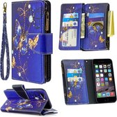 Voor iPhone 6s & 6 gekleurde tekening patroon rits horizontale flip lederen tas met houder & kaartsleuven & portemonnee (paarse vlinder)