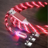 3-in-1 USB naar 8-pins + Type-C / USB-C + Micro USB Magnetische absorptie Kleurrijke streamer-oplaadkabel, lengte: 1 m (rood licht)